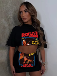 Conjunto de 2 Piezas para Mujer, Top Corto de Manga Larga + Falda Ajustada, Estilo Casual, Transpirable, Color Sólido - Product Image 4