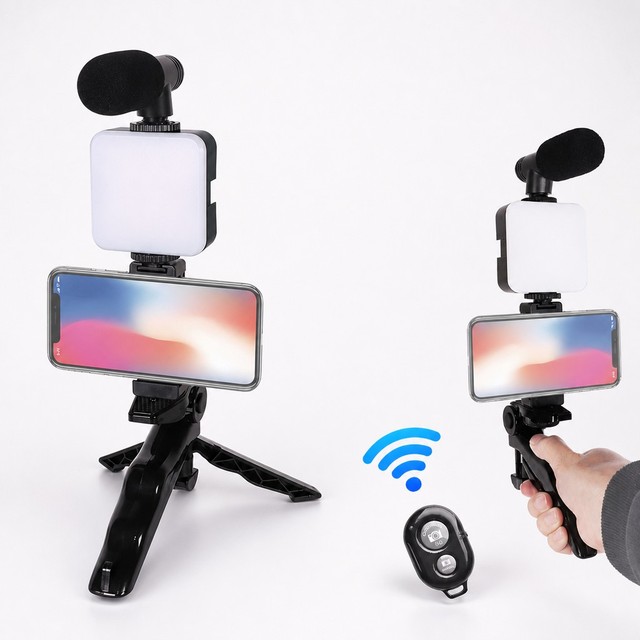 Professional AY-49H Video Making Kit with Octopus Tripod Microphone LED Fill Light Vlog Set for Phone Camera YouTube TikTok Live