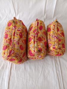 Bolsa Ecológica para Mujer, Bolsa de Maquillaje de Viaje con Estampado de Loto Indio, Bolsas de Algodón Acolchadas con Cremallera - Product Image 1