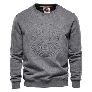 2022 nouveau unisexe personnalisé 100% coton poids lourd 3D en relief sweat à col rond hommes gaufrage capuche pour l'hiver - Product Image 6