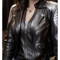 Blouson de motard unisexe tendance en cuir véritable style traditionnel BS International, col mandarin, fermeture éclair, imperméable à l'avant