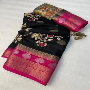 ชุดส่าหรีผ้าไหมโดลาพรีเมียมลายแฟนซีแบบดั้งเดิม ดีไซน์หรูหรา ขอบผ้าทอลายแจ็คการ์ดอย่างดี มีสินค้าพร้อมส่ง - Product Image 1