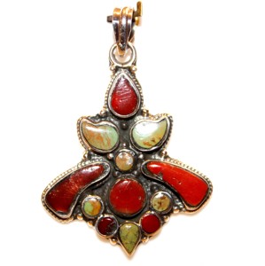 Colgante de Plata de Ley 925 nepalí auténtico hecho a mano, joyería de Coral turquesa con múltiples piedras preciosas, colgantes de moda populares - Product Image 2