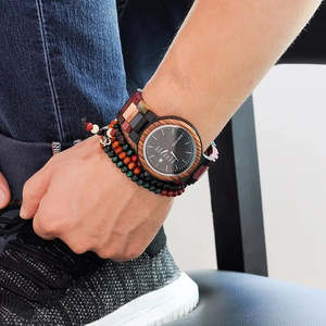 Montres de luxe en bois à quartz avec bracelets en acier inoxydable et cuir, logo personnalisé, haute qualité et résistantes à l'eau pour couples - Product Image 3