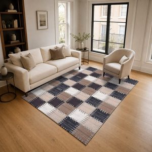 Tapis de salon multicolores neutres à motifs de designer, imprimés numériquement, lavables en machine, en chenille, antidérapants, vente en gros RUGS DEPOT LXDP-0907 - Product Image 2