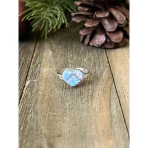 Zuni Made Sterling <b>Silver</b> <b>Ring</b> with <b>Man</b> Made Opal Inlay-Vintage Christian Gift - Product Image 1