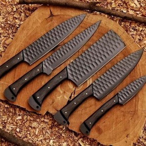Pişirme mutfak seti el yapımı 5 adet paslanmaz çelik mutfak bıçakları ile siyah toz kaplama seti, şef bıçaklar seti, ahşap kolu - Product Image 2