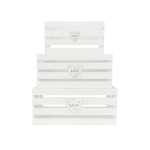 Set di 3 scatole di immagazzinaggio per la casa da bagno impilabili in legno bianco/naturale 22x12x7/26x16x8.5/30x20x10 cm cestini decorativi - Product Image 1