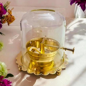 Akhand Jyoti Diya en fer artisanal vintage avec lampe à huile ronde en verre moulé plaqué or pour Diwali Puja Home Decor MHQ - Product Image 5