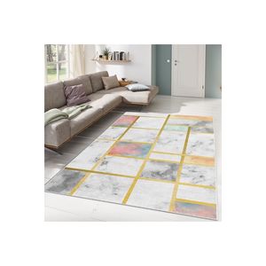 Tapis moelleux à l'aspect marbre doré, grand motif rectangle, tapis en fourrure à tissage plat pour adolescents, tapis de couloir de salon à impression numérique - Product Image 1