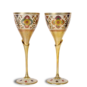 Técnica artesanal de Metal chapado a mano de copa de vino de diseño de Cachemira tradicional moderna antigua - Product Image 1