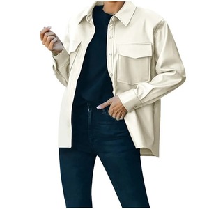 เสื้อแจ็คเก็ตหนังแท้ แฟชั่น เรียบหรู สีพื้น กระดุมแบบโปโล มีกระเป๋า สไตล์ลำลอง ใส่ทำงาน แขนสั้น กระดุมแถวเดียว - Product Image 5