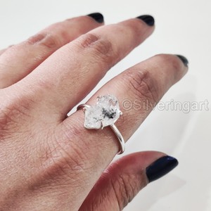 Bijoux en pierre brute bague pour femme diamant Herkimer brut naturel pierre précieuse pierre de naissance bande croisée noël 925 bague en argent Sterling - Product Image 2