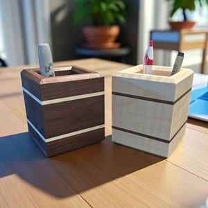 Soporte para bolígrafos de madera de acacia hecho a mano, organizador de escritorio para artículos de papelería, fabricante al por mayor de Barkah Star - Product Image 4