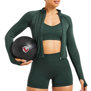 Veste de Yoga de Sport en Nylon Slim Fit pour femmes manteau de Jogging chaud à fermeture éclair complète pour la course en plein air Gym Fitness respirant tricoté Zip - Product Image 6