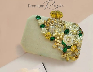 กระเป๋าคลัทช์ทำจากยางเรซินไม่เหมือนใครทันสมัยปลอกซิปทำจากพีวีซีลายดอกไม้โซ่เพชรสำหรับคนรักแฟชั่น - Product Image 2