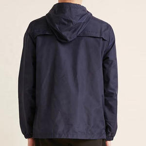 Chaqueta Anorak para hombre, 100% de sarga de algodón, bolsillo con solapa frontal, media cremallera, dobladillo acanalado, logotipo bordado personalizado, chaqueta negra para hombre - Product Image 3