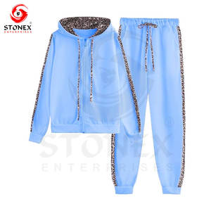 Traje deportivo informal deportivo para mujer, tejido de punto, estampado de logotipo, decoración, traje deportivo ajustado de dos piezas con cremallera para mujer - Product Image 1