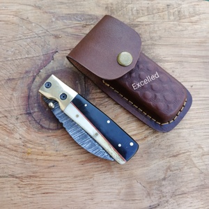 Couteau pliant de camping d'extérieur multifonctionnel portable 356 couches couteau de poche damas avec manche en os et résine couteau - Product Image 2