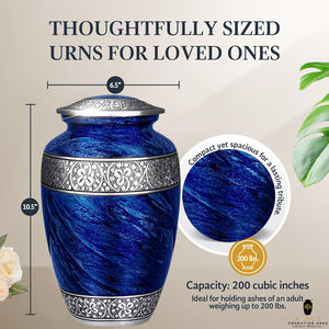 Urna Funeraria Artesanal Azul y Plateada, Estilo Americano/Europeo, Duradera, de 10 Pulgadas, con Bolsa de Terciopelo, Ecológica y con Diseño Personalizable - Product Image 5
