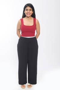 Elegante mujer granate acanalado Crop Tank Top estirable sin mangas cuello cuadrado Spandex Knit Shirt para verano Casual Layering Looks - Product Image 2