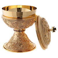Ciboire en laiton plaqué argent et or d'artisanat religieux moderne avec dessus doré poli brillant