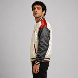 Veste en satin vintage pour homme, col montant, personnalisable avec broderie universitaire, en soie teinte, pour l'hiver - Product Image 4