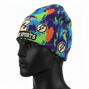Bonnet pour femmes Premium 300 GSM Soft Ribbed Acrylic Polyester Tie Dye Style Custom Logo Embroidery Jacquard Beanies Cap - Product Image 3