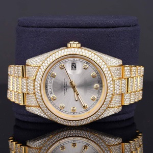 Reloj Clásico para Mujer, Dos Tonos, Completamente Adornado con Diamantes Cultivados en Laboratorio, Movimiento Automático Japonés, Correa de Acero Inoxidable - Product Image 1