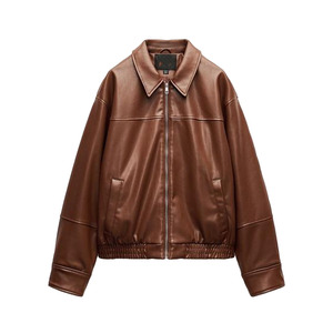 Women's Plain Leather <b>Jacket</b> with Zipper Windproof Customization, Superior Genuine Leather Design - Product Image 1