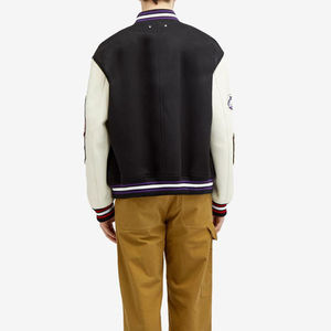 Chaqueta universitaria con mangas de cuero y diseño a la moda con logotipo personalizado, chaquetas para hombre al por mayor, chaqueta de bloque de color con cierre abotonado de béisbol - Product Image 6