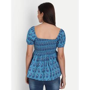 Casual Blue Cotton Half Sleeve <b>Top</b> Embroidered Vintage Design Sizes XL Spring Autumn Season Poplin <b>Linen</b> Knitted Rayon Viscose - Product Image 4