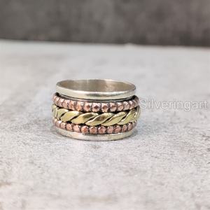 Twisted Spinner Band anillo bohemio 925 plata esterlina anillo de pulgar para mujer Fidget joyería hecha a mano Yoga oriental anillo giratorio para hombre - Product Image 1