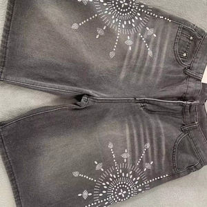 2025 High Quality Men's Hip Hop Summer Shorts Premium Custom <b>Washed</b> Denim Stylish Rhinestone Printed Cotton Jeans - Product Image 6