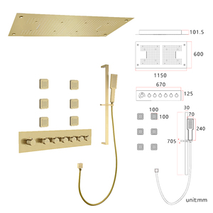 Sistema de Ducha de Lluvia Empotrado en el Techo, de Gran Tamaño (1150*600mm), con Cascada Superior, Niebla, Luz LED y Rociador de Masaje, Personalizado por Fábrica de Foshan - Product Image 1