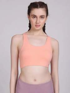 Premium Quality Fashion Simple Women Sports Bra High Support Plaid <b>Spandex</b>/Nylon U-NECK Front Logo Customizable Comfortable - Product Image 3