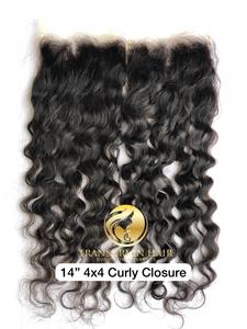 Extensiones de cabello humano virgen 100% de alta calidad superior al por mayor crudo sin procesar 14 'natural rizado 4x4 HD cierre templo indio - Product Image 4