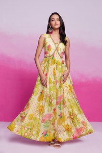 Vestido de Georgette de imitación con estampado Digital de estilo tradicional para mujer, Ropa Étnica completamente cosida, microforro, tallas disponibles para India - Product Image 3