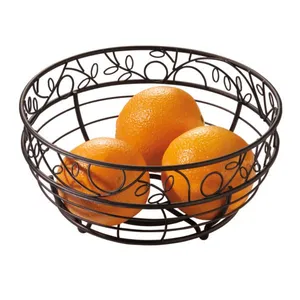 Custom Logo Wholesale Supplies Wrought Iron Fruit Basket Metal Wire Storage Baskets Manufacture in India for Home Countertop