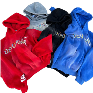เสื้อฮู้ดดี้สไตล์วินเทจลายพิมพ์สกรีนแบบซันเฟดประดับคริสตัล ผ้าฝ้าย 100% สำหรับผู้ชาย ใส่ได้ในฤดูหนาว แบบเฟรนช์เทอร์รี่ ล้างสีแบบแอซิดวอช - Product Image 2