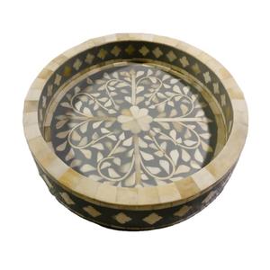 Plateau d'incrustation d'os naturel et incrustation de nacre grise Design de feuilles rondes plateaux décoratifs et boîtes d'une grande gamme - Product Image 1