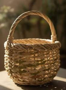 Panier en jacinthe d'eau tissé à la main avec poignée, panier de rangement naturel - Product Image 2