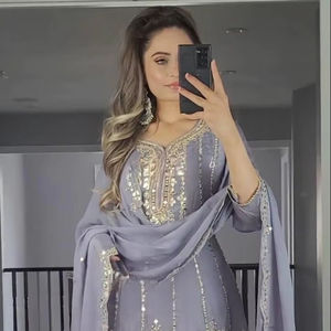 Dernier Designer Wedding Party Wear Heavy Pure Faux Georgette Séquence Broderie Top Et Imprimé Dhoti Salwar Avec Dupatta - Product Image 1