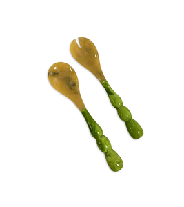 Ensemble de cuillères en résine verte et en bois, fait à la main, léger, ustensiles de cuisine pour un usage quotidien, table à manger et repas en famille - Product Image 1