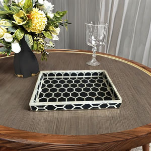 Ramadan Best Selling Handmade Resin Inlay <b>Black</b> Decorative <b>Serving</b> <b>Tray</b> Home Restaurant Hotel Islamic Eid Gift - Product Image 1