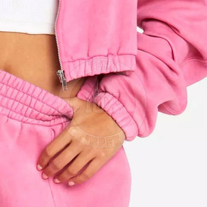 Conjunto de chándal lavado ácido de mujer al por mayor, conjunto de 2 piezas con Sudadera con capucha y pantalones de correr, conjunto de chándal lavado ácido de mujer con logotipo personalizado - Product Image 5