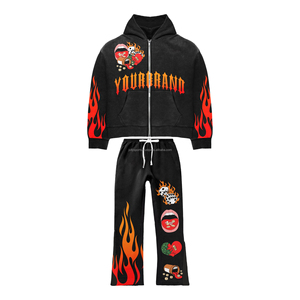 Marque privée Femme Tech Survêtement Polaire 69% Coton 31% Polyester Full Zip Hoodie Joggers Pantalon de survêtement Noir Hiver Survêtement - Product Image 2