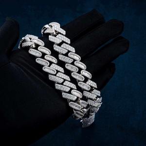 Prix de gros Collier chaîne cubaine pour homme en argent sterling 925 avec moissanite baguette glacée, bijoux hip-hop bling sans nickel - Product Image 2