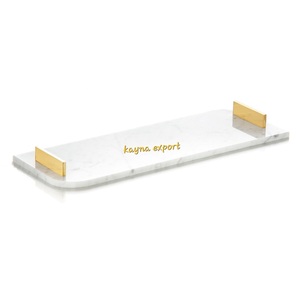 Plateau décoratif en marbre avec poignée au design moderne, style Art Déco, forme rectangulaire, artisanat métallique, mobile, pour la décoration de table à manger - Product Image 5
