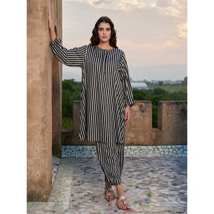 Vestido Kurta Berber Elegante a Rayas, Largo hasta el Suelo, para Mujer, con Cierre y Detalles de Diamantes - Product Image 4